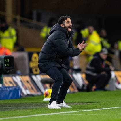 8th December 2025; Molineux Stadium, Wolverhampton, West Midlands, England; Premier League Football, Wolverhampton Wanderers versus Manchester United, ManU Manchester United Head Coach Ruben Amorim shouts instructions to his team Editorial use only: DataCo restrictions apply See www.football-dataco.com  GodfreyxPitt
