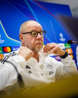 BAKU , 09-12-2025 , Tofiq Bahramov Stadion , Season 2025 2026 , UEFA Champions League football , Pressconference Ajax in Baku prior to the match between Qarabag FK and Ajax , picture shows Ajax interim trainer coach Fred Grim Pressconference Ajax in Baku  x200075033x Copyright: