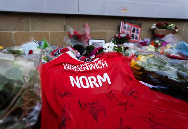 Charlton Athletic v Middlesbrough Sky Bet Championship General view of Charlton Athletic shirt that was signed by the mens first team at a memorial outside the stadium for Norman Barker known as Headphones Norm before the Sky Bet Championship match at The Valley, London 09 12 2025 UK Newspapers OUT Copyright: xBenxPetersx FIL-22613-0017