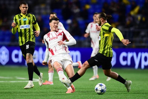 UEFA Champions League, Olympiacos FC vs Kairat Almaty - Giulian Biancone of Olympiacos FC in action during the UEFA Champions League Phase matchday 6 soccer match between Olympiacos FC and Kairat Almaty held at Astana Arena in Astana, Kazakhstan, 9 December 2025. IMAGO ONE INCH PRODUCTIONS Astana Kazakhstan Copyright: xONExINCHxPRODUCTIONSx 6772180
