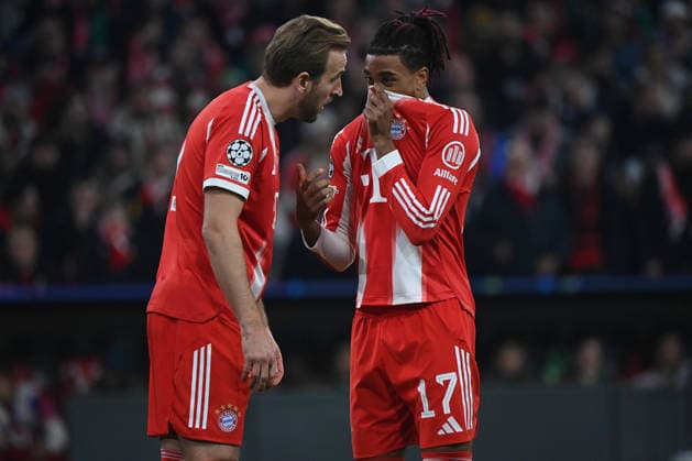 09.12.2025, xjrdrx, Fussball UEFA Champions League, FC Bayern Muenchen - Sporting Lissabon v.l. Harry Kane (FC Bayern Muenchen) Michael Olise (FC Bayern Muenchen) (DFL DFB REGULATIONS PROHIBIT ANY USE OF PHOTOGRAPHS as IMAGE SEQUENCES and or QUASI-VIDEO) Muenchen