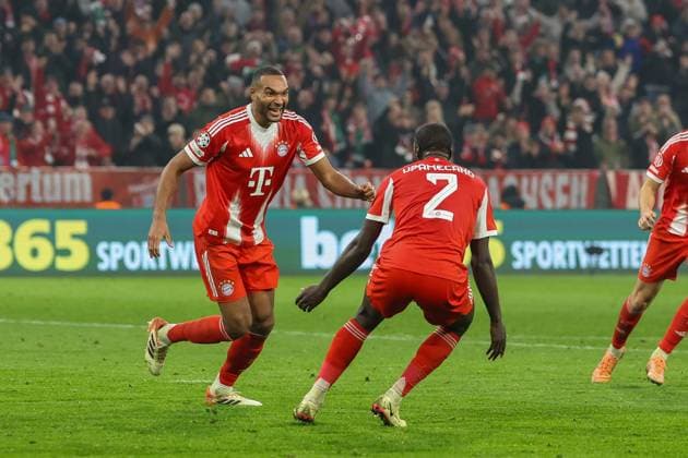 Torjubel von Jonathan Tah 4 (FC Bayern Muenchen) zum 3:1, FC Bayern Muenchen vs. Sporting Lissabon, Fussball, Champions League, 6. Spieltag, 09.12.2025 Muenchen Bayern Deutschland