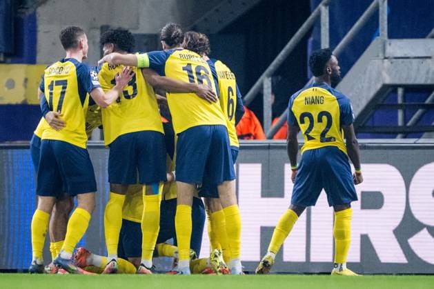 Union s Anan Khalaili celebrates after scoring during a soccer game between Belgian Royale Union Saint-Gilloise and French Olympique de Marseille, on Tuesday 09 December 2025 in Brussels, on the sixth day of the League phase of the UEFA Champions League tournament. JASPERxJACOBS  x147741092x
