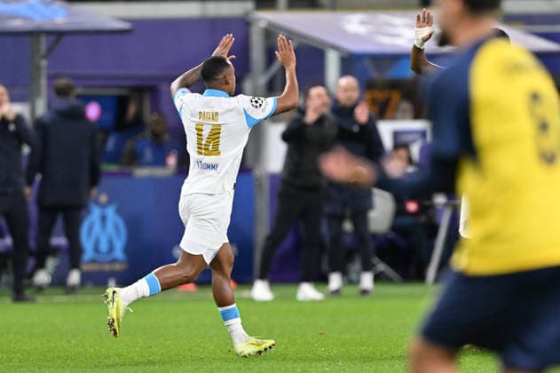 251209 Royale Union Saint-Gilloise vs Marseille Igor Paixao (14) of Marseille celebrating after scoring the 1-1 equalizer goal during the Uefa Champions League sixth matchday in the League phase game in season 2025 - 2026 between Royale Union Saint-Gilloise and Olympique de Marseille on December 9 , 2025 in Anderlecht, Belgium. (Photo by David Catry isosport) Anderlecht Belgium  Copyright: xDavidxCatryx 20251209DC2_3395