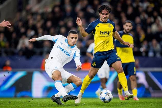 Marseille s Mason Greenwood scores a goal during a soccer game between Belgian Royale Union Saint-Gilloise and French Olympique de Marseille, on Tuesday 09 December 2025 in Brussels, on the sixth day of the League phase of the UEFA Champions League tournament. JASPERxJACOBS  x147749965x