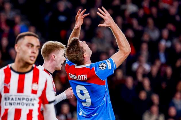 Alexander Sorloth of Atletico Madrid looks dejected PSV Eindhoven v Atletico de Madrid, UEFA Champions League 2025 26 League Phase MD6, PSV Eindhoven v Atletico de Madrid, PSV Stadion, December 9, 2025, Eindhoven, Netherlands.