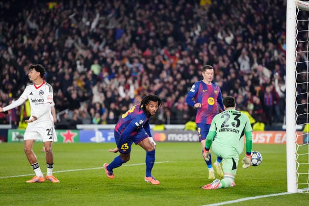 FC Barcelona, Barca v Eintracht Frankfurt - UEFA Champions League 2025 26 League Phase MD6 Jules Kounde centre-back of Barcelona and France celebrates after scoring his sides first goal during the UEFA Champions League 2025 26 League Phase MD6 match between FC Barcelona and Eintracht Frankfurt at Spotify Camp Nou on December 9, 2025 in Barcelona, Spain. Barcelona Spain  Copyright: xJosexBretonx originalFilename:bretonhernandez-fcbarcel251209_npJjV.jpg