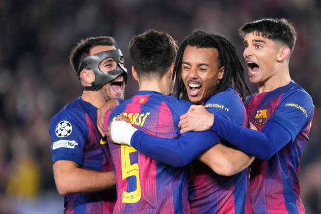 FC Barcelona, Barca v Eintracht Frankfurt - UEFA Champions League 2025 26 League Phase MD6 Jules Kounde centre-back of Barcelona and France celebrates after scoring his sides second goal during the UEFA Champions League 2025 26 League Phase MD6 match between FC Barcelona and Eintracht Frankfurt at Spotify Camp Nou on December 9, 2025 in Barcelona, Spain. Barcelona Spain  Copyright: xJosexBretonx originalFilename:bretonhernandez-fcbarcel251209_npmyW.jpg