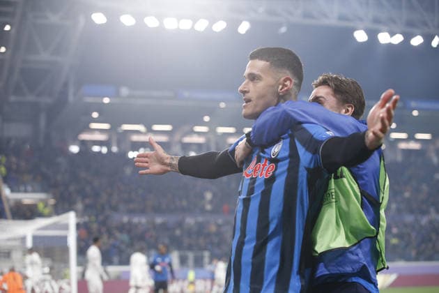 Gianluca Scamacca of Atalanta BC celebrates after scoring goal during Atalanta BC vs Chelsea FC, Chanpions League 2025-26 League phase, Matchday 6Â°, game at New Balance Arena in Bergamo (BG), Italy, on Dicember 09, 2025.  Copyright: xDavidexCasentini IPAxSportx xipa-agency.netx xx IPA_68964131 IPA_Agency_IPA68964131