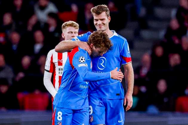 Alexander Sorloth of Atletico Madrid celebrate their team s third goal with Pablo Barrios of Atletico Madrid PSV Eindhoven v Atletico de Madrid, UEFA Champions League 2025 26 League Phase MD6, PSV Eindhoven v Atletico de Madrid, PSV Stadion, December 9, 2025, Eindhoven, Netherlands.