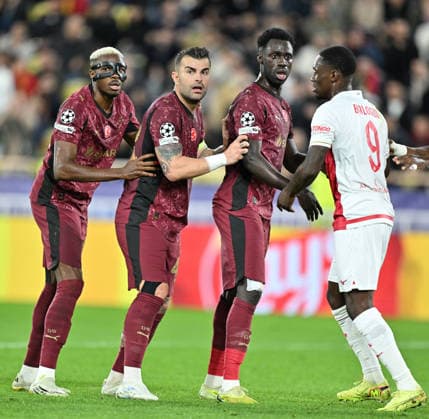 Monaco v Galatasaray - UEFA Champions League MONACO, MONACO - DECEMBER 09: Abdulkerim Bayrakci (2nd R), Victor Osimhen (L) of Galatasaray in action during the UEFA Champions League group stage week 6 match between AS Monaco and Galatasaray at Stade Louis II in Monaco, Monaco on December 09, 2025. Mustafa Yalcin Anadolu Monaco Monaco. Editorial use only. Please get in touch for any other usage.  Copyright: x2025xAnadoluxMustafaxYalcinx