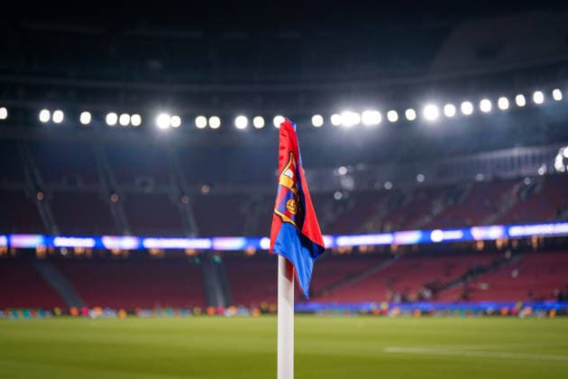 Fussball UEFA Champions League 2025 26, 6. Spieltag - FC Barcelona, Barca vs Eintracht Frankfurt - Camp Nou (Barcelona): Eckfahne, Stadion-Impression Copyright: xJOERANxSTEINSIEKx