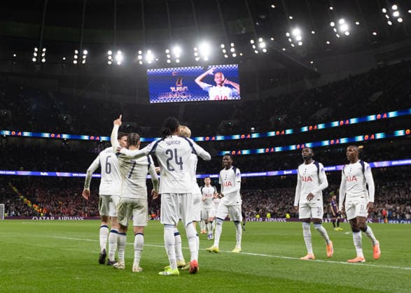 Tottenham Hotspur v Slavia Prague, UEFA Champions League, Football, Tottenham HotspurStadium, London, UK - 09 Dec 2025 Xavi Simons of Tottenham Hotspur celebrates with team mates after scoring London Tottenham Hotspur Stadium Tottenham GBR, UK NEWSPAPERS OUT Copyright: xEllixBirchx