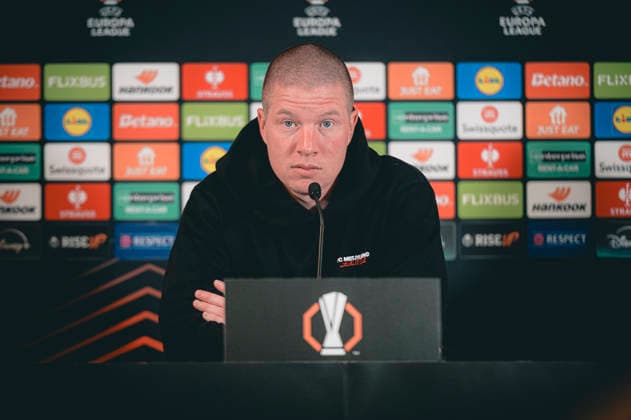 press conference, PK, Pressekonferenz - FC Midtjylland - UEFA Europa League Herning, Denmark - December 10: Head coach Mike Tullerg and Victor Bak Jensen of FC Midtjylland during a press conference ahead of the Europa League game agains Genk at MCH Arena Herning MCH Arena Denmark Copyright: xDANIELxSTENTZx