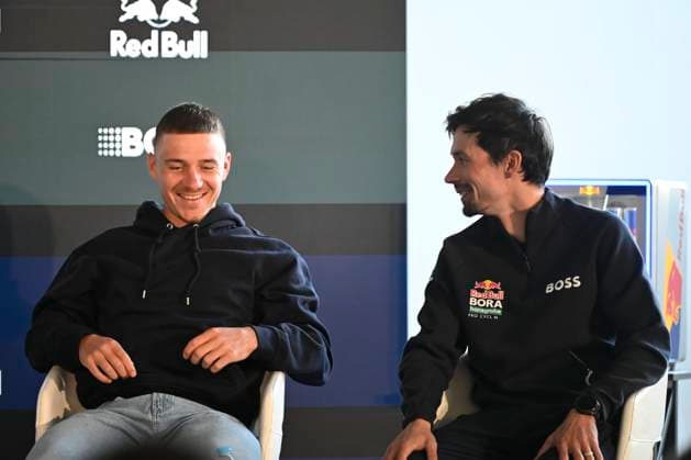 Media day of Red Bull-BORA-hansgrohe BINISSALEM, SPAIN - DECEMBER 10 : Evenepoel Remco (BEL) of Red Bull BORA - Hansgrohe and Roglic Primoz (SLO) of Red Bull BORA - Hansgrohe pictured during the media day of the Red Bull-BORA-hansgrohe cycling team at Central Studios Mallorca on December 10, 2025 in Binissalem, Spain, 10 12 2025 Binissalem Spain  Copyright: xJanxDexMeuleneirx