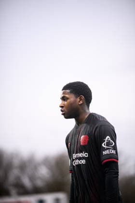 LEVERKUSEN, GERMANY - 10 DECEMBER, 2025: Jeremiah Mensah - The football match of UEFA Youth League Bayer 04 Leverkusen vs Newcastle United at BayArena.  Copyright: xVITALIIxKLIUIEVx