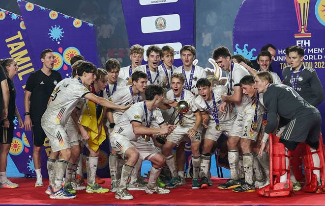 FIH Junior Hockey World Cup 2025 FIH Hockey Men s Junior World Cup Tamil Nadu 2025 10th Dec 2025 Germany, Spain and India finish first, second and third respectively at the FIH Final Cup ceremony. Chennai Mayor Radhakrishnan Stadium India Copyright: xSeshadrixSukumarx