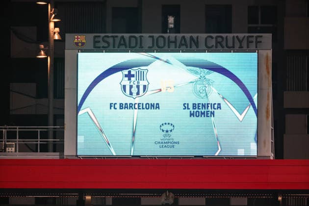 Giant Screen before the match between FC Barcelona, Barca Womens team and SL Benfica Womens team, valid for Womens Champions League 2025 2026 at Estadi Johan Cruyff on 10 December 2025. Barcelona Estadi Johan Cruyff Barcelona Portugal Copyright: xIMAGOx xPRIMExSPORTSxIMAGESx xFILIPExOLIVEIRAx