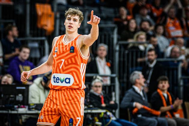 Tobias Jensen (ratiopharm ulm) gestures during the Basketball Eurocup match between ratiopharm ulm and Turk Telekom Ankara at ratiopharm Arena on December 10, 2025 in Neu-Ulm, Germany. (Photo by Harry Langer DeFodi Images)