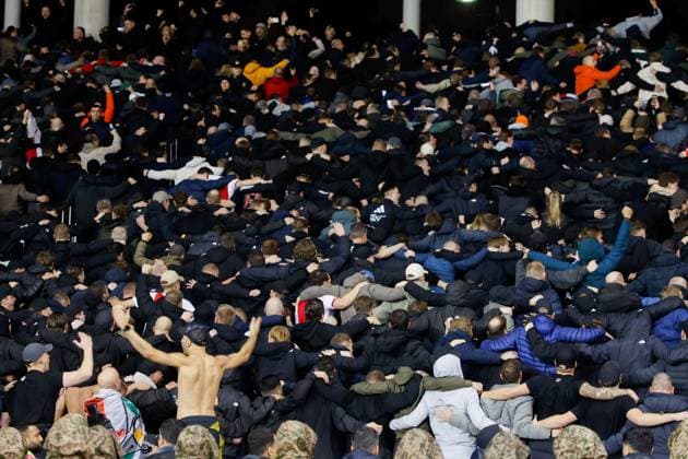 BAKU , 10-12-2025 , Tofiq Bahramov Stadion , Season 2025 2026 , UEFA Champions League football , match between FK Qarabag and Ajax Amsterdam , picture shows Ajax supporters Qarabag - Ajax  x200104643x Copyright: