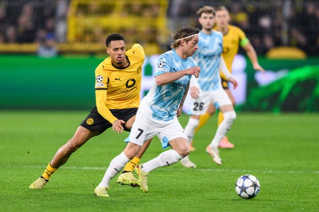 251210 Patrick Berg of Bodo Glimt during the UEFA Champions League football match between Borussia Dortmund and Bodo Glimt on December 10, 2025 in Dortmund. Photo: Marius Simensen BILDBYRAN COP 238 MM0052 bbeng football fotball fotboll soccer uefa champions league mesterligaen bodo glimt borussia dortmund Copyright: MARIUSxSIMENSEN BB251210BB967