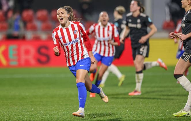 ESP, Madrid, Atletico Madrid vs FC Bayern München, Women s Champions League, Fussball, UEFA, Spielzeit 2025 2026, Centro Deportivo Wanda Alcala de Henares, 5. Spieltag im Bild: Vilde Boe Risa (Atlà tico Madrid 6), Tor, Freude, Jubel und Emotion (Gol, alegria, jubilo y emocion), 1:0 DFB DFL REGULATIONS PROHIBIT ANY USE OF PHOTOGRAPHS AS IMAGE SEQUENCES AND OR QUASI-VIDEO, 10.12.2025 Copyright: HMBxMedia HendrikxHamelau