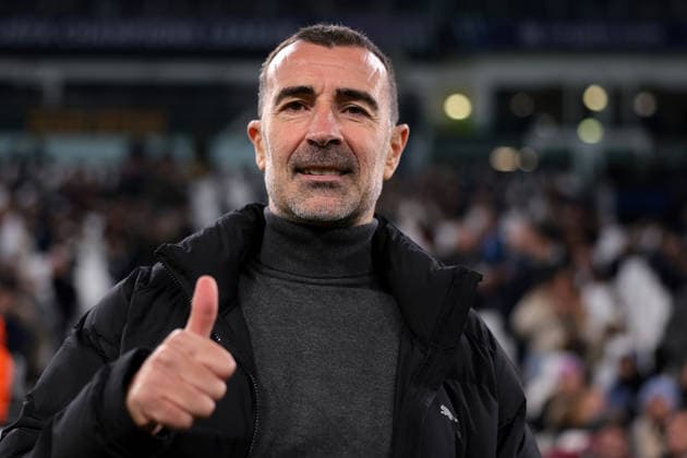 Turin, Italy, 10th December 2025. Juan Carlos Carcedo Head Coach of Pafos FC reacts prior to kick off in the Juventus vs Pafos FC UEFA Champions League match at Juventus Stadium, Turin. Picture credit should read: Jonathan Moscrop Sportimage EDITORIAL USE ONLY. No use with unauthorised audio, video, data, fixture lists, club league logos or live services. Online in-match use limited to 120 images, no video emulation. No use in betting, games or single club league player publications. SPI_010_JM_JUVE_PAFOS_UCL SPI-4325-0010