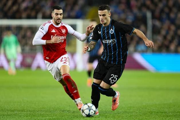 Club s Aleksandar Stankovic pictured in action during a soccer game between Belgian soccer team Club Brugge KV and English Arsenal F.C, on Wednesday 10 December 2025 in Brugge, on day 6 (out of 8) of the League phase of the UEFA Champions League tournament. BRUNOxFAHY  x148012648x