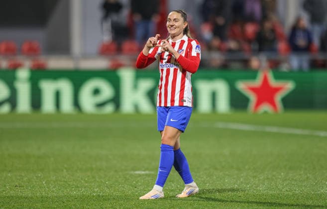 ESP, Madrid, Atletico Madrid vs FC Bayern München, Women s Champions League, Fussball, UEFA, Spielzeit 2025 2026, Centro Deportivo Wanda Alcala de Henares, 5. Spieltag im Bild: Vilde Boe Risa, Tor, Freude, Jubel und Emotion (Gol, alegria, jubilo y emocion) DFB DFL REGULATIONS PROHIBIT ANY USE OF PHOTOGRAPHS AS IMAGE SEQUENCES AND OR QUASI-VIDEO, 10.12.2025 Copyright: HMBxMedia HendrikxHamelau