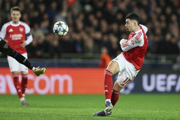 Arsenal s Gabriel Martinelli pictured in action during a soccer game between Belgian soccer team Club Brugge KV and English Arsenal F.C, on Wednesday 10 December 2025 in Brugge, on day 6 (out of 8) of the League phase of the UEFA Champions League tournament. BRUNOxFAHY  x148016161x