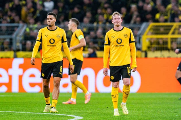 10.12.2025, Borussia Dortmund vs. FK Bodo Glimt, UEFA Champions League, 6.Spieltag Tor zum 1:1 durch Haitam Aleesami (FK Bodo Glimt 5) Julian Brandt (Borussia Dortmund, 10) Felix Nmecha (Borussia Dortmund, 8) Regulations prohibit any use of photographs as image sequences and or quasi video Copyright: xBahhoxKarax