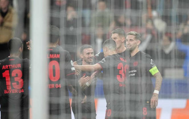 Rodert Andrich (Bayer 04 Leverkusen) celebrate UEFA Champions League 2025 26 League Phase match between Bayer 04 Leverkusen and Newcastle at BayArena on December 10, 2025 in Leverkusen, Germany. (Photo by Thor Wegner DeFodi Images)