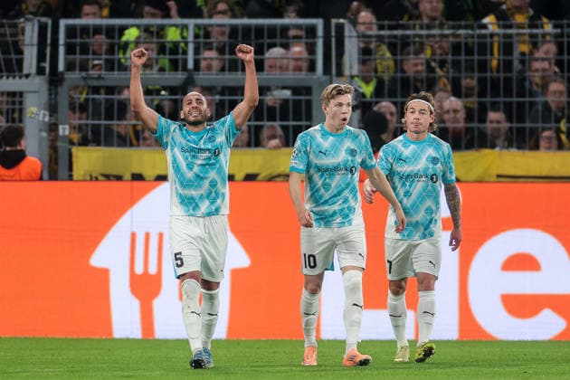 10.12.2025, Fussball, Saison 2025 2026, UEFA Champions League, Spieltag 6, Borussia Dortmund - FK Bodo Glimt, Haitam Aleesami (FK Bodo Glimt) bejubelt das Tor zum 1:1, Dortmund Signal Iduna Park NRW Deutschland xRHR-FOTO DEx Copyright: DennisxEwert RHR-FOTOx RHR-FOTO DE