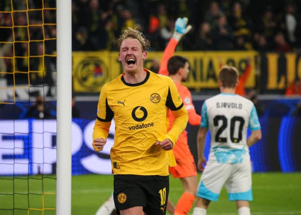 Fussball UEFA Champions League 2025 26, 6. Spieltag Ligaphase - Borussia Dortmund vs FK Bodo Glimt Bodo Glimt - Signal Iduna Park-Stadion (Dortmund): Torjubel Julian Brandt (Borussia Dortmund, 10) Dortmund Copyright: xAymanxAlahmedx