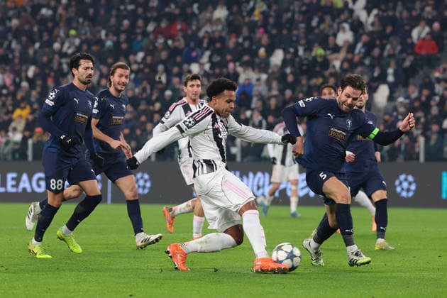 Turin, Italy, 10th December 2025. Weston McKennie of Juventus scores to give the side a 1-0 lead during the Juventus vs Pafos FC UEFA Champions League match at Juventus Stadium, Turin. Picture credit should read: Jonathan Moscrop Sportimage EDITORIAL USE ONLY. No use with unauthorised audio, video, data, fixture lists, club league logos or live services. Online in-match use limited to 120 images, no video emulation. No use in betting, games or single club league player publications. SPI_034_JM_JUVE_PAFOS_UCL SPI-4325-0034