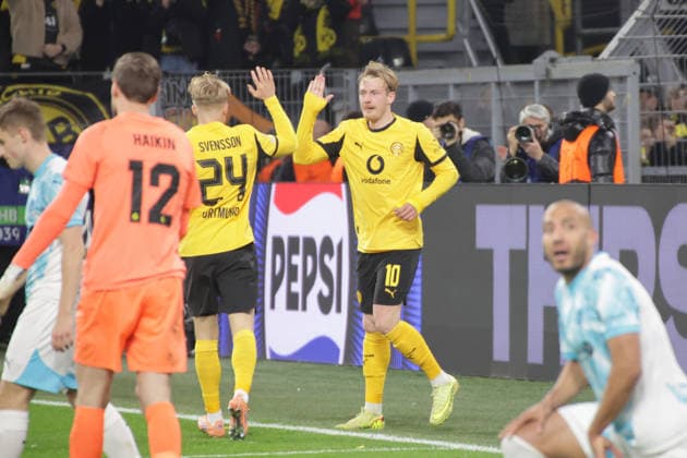 10.12.2025, xgrfx, Fussball UEFA Champions League , Borussia Dortmund - Bodo Glimt v.l. Tor, Julian Brandt (Borussia Dortmund) (DFL DFB REGULATIONS PROHIBIT ANY USE OF PHOTOGRAPHS as IMAGE SEQUENCES and or QUASI-VIDEO) Signal Iduna Park