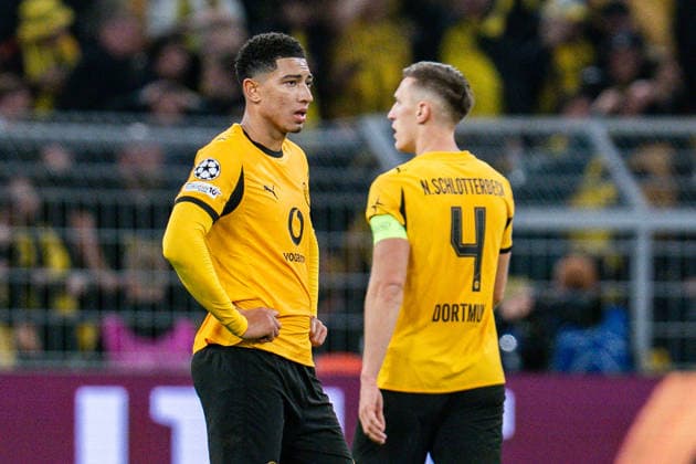 10.12.2025, Borussia Dortmund vs. FK Bodo Glimt, UEFA Champions League, 6.Spieltag Tor zum 2:2 durch Jens Hauge (FK Bodo Glimt 10) Jobe Bellingham (Borussia Dortmund, 7) Nico Schlotterbeck (Borussia Dortmund, 4) Regulations prohibit any use of photographs as image sequences and or quasi video Copyright: xBahhoxKarax