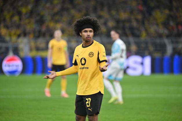 Karim Adeyemi (Borussia Dortmund) 10.12.2025, Fussball, UEFA Champions League 2025 2026, 6. Spieltag, Borussia Dortmund - FK Bodö Glimt UEFA regulations prohibit any use of photographs as image sequences and or quasi-video Dortmund Signal Iduna Park Nordrhein Westfalen Deutschland
