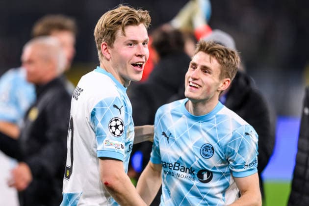 251210 Jens Petter Hauge and Fredrik Sjovold of Bodo Glimt after the UEFA Champions League football match between Borussia Dortmund and Bodo Glimt on December 10, 2025 in Dortmund. Photo: Marius Simensen BILDBYRAN COP 238 MM0052 bbeng football fotball fotboll soccer uefa champions league mesterligaen bodo glimt borussia dortmund Copyright: MARIUSxSIMENSEN BB251210ZH027