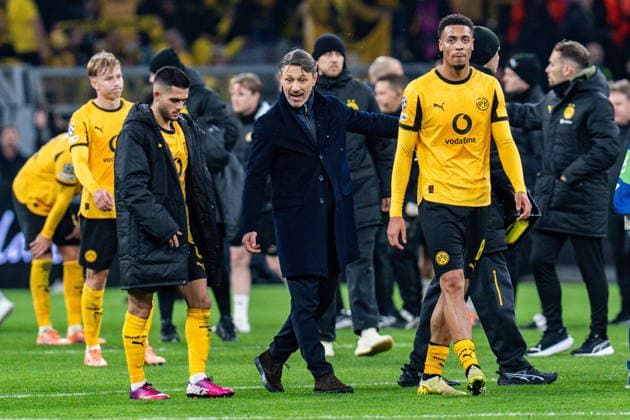 10.12.2025, Borussia Dortmund vs. FK Bodo Glimt, UEFA Champions League, 6.Spieltag Enttäuschung bei Niko Kovac (Borussia Dortmund, Trainer) Yan Couto(Borussia Dortmund, 2) Felix Nmecha (Borussia Dortmund, 8) Regulations prohibit any use of photographs as image sequences and or quasi video Copyright: xBahhoxKarax