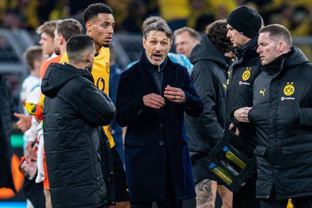 10.12.2025, Borussia Dortmund vs. FK Bodo Glimt, UEFA Champions League, 6.Spieltag Enttäuschung bei Niko Kovac (Borussia Dortmund, Trainer) Yan Couto(Borussia Dortmund, 2) Felix Nmecha (Borussia Dortmund, 8) Regulations prohibit any use of photographs as image sequences and or quasi video Regulations prohibit any use of photographs as image sequences and or quasi video Copyright: xBahhoxKarax