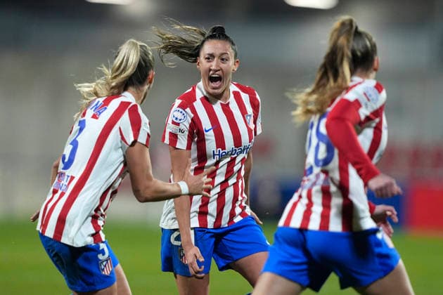 CLUB ATLETICO DE MADRID v FC BAYERN MUNCHEN. UEFA WOMEN S CHAMPIONS LEAGUE 2025 2026. ROUND 5. Club Atletico de Madrid™s Andrea Medina, Fiamma Benitez and Celia Gomez celebrate goal during UEFA Women s Champions League, Round 5. December 10,2025.(ALTERPHOTOS Acero) Alcala de HenaresSpain  Copyright: xAcerox