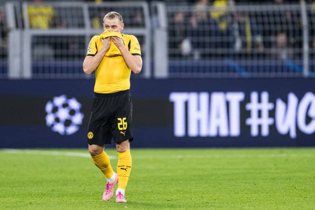 DORTMUND, GERMANY - DECEMBER 10: Julian Ryerson (Borussia Dortmund, 26) frustrated after the UEFA Champions League match between Borussia Dortmund vs. FK Bodo Glimt at Signal Iduna Park on matchday 6 of the UEFA Champions League on December 10, 2025 in Dortmund, Germany. North Rhine Westphalia Germany Copyright: xBEAUTIFULxSPORTS Wunderlx