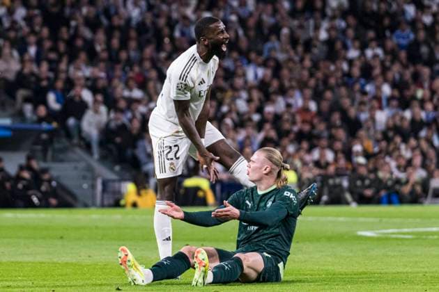 UEFA Champions League soccer match Real Madrid vs Manchester City at Santiago Bernabeu stadium in Madrid, Spain. 10 December 2025 Haaland and Rudiger 900 Cordon Press  900 CordonxPress LOF - UEFA Champions League Real Madrid vs Manchester City