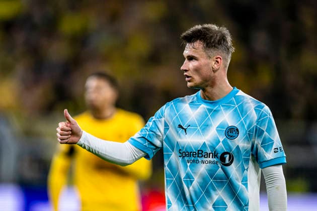Bodo Glimt defender Odin Bjortuft, during the match Borussia Dortmund vs FK Bodo Glimt at the BVB Stadion Dortmund for the Champions League - League phase - Matchday 6 season 2025-2026 in DORTMUND, Germany on 10 December 2025, (photo by Stefan Koops EYE4images DeFodi Images)