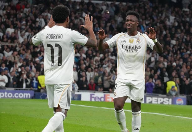 FOOTBALL - CHAMPION LEAGUE - REAL MADRID - MANCHESTER CITY Le 10 12 2025 Celebration Goal 11 Rodrygo of Real Madrid during the UEFA Champions League, League phase, MD6 football match between Real Madrid and Manchester City on 10 December 2025 at Stade Santiago Bernabeu in Spain - Photo : Laurent Lairys MadridSpain  Copyright: xLaurentxLairysx