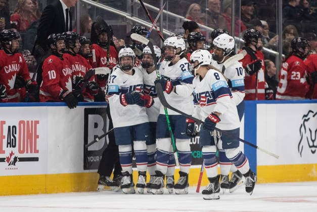 December 10, 2025, Edmonton, Ab, CANADA: United States players celebrate a goal against Canada during first period Rivalry Series action in Edmonton on Wednesday, December 10, 2025. Canada News - December 10, 2025  - ZUMAc35_ 20251210_zaf_c35_091 Copyright: xJasonxFransonx