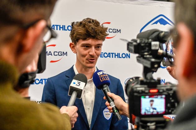 Decathlon - CMA CGM Cycling Team 2026 Presentation French rider Antoine Lhote responds to the press after the team presentation of the DECATHLON - CMA CGM cycling team ahead of the coming 2026 season in Villeneuve d Ascq, France, on December 11, 2025. Villeneuve d Ascq France  Copyright: xGautierxDemouveauxx originalFilename:demouveaux-notitle251211_npeqJ.jpg