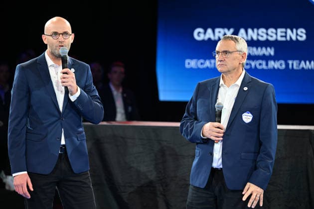 Decathlon - CMA CGM Cycling Team 2026 Presentation Gary Anssens, Chairman of the Decathlon cycling team, and Dominique Serieys, CEO of the Chairman of Decathlon - CMA CGM cycling team, attend the team presentation ahead of the 2026 season in Villeneuve d Ascq, France, on December 11, 2025, at the Decathlon Campus store. Villeneuve d Ascq France  Copyright: xGautierxDemouveauxx originalFilename:demouveaux-notitle251211_nplaX.jpg