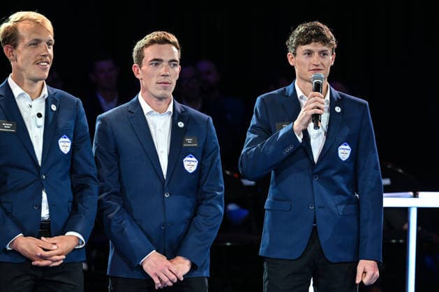 Decathlon - CMA CGM Cycling Team 2026 Presentation Belgian riders Sander de Pestel and Stan Dewulf, along with Swiss rider Felix Gall, participate in the team presentation ahead of the upcoming 2026 season in Villeneuve d Ascq, France, on December 11, 2025. Villeneuve d Ascq France  Copyright: xGautierxDemouveauxx originalFilename:demouveaux-notitle251211_npyEa.jpg